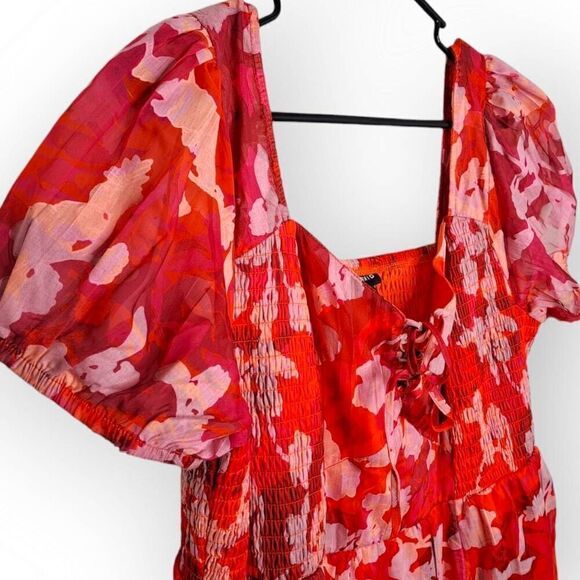 Torrid Women's Plus Size Midi Cotton Clip Dot Lace Up Smocked Dress 1X - Picture 6 of 11